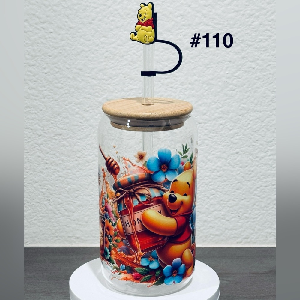 Winnie the Pooh Glass Tumbler with Straw